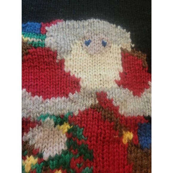 Vintage Talbots Sweater Women's Large Black Wool Knit Santa Intarsia Christmas - Picture 5 of 5